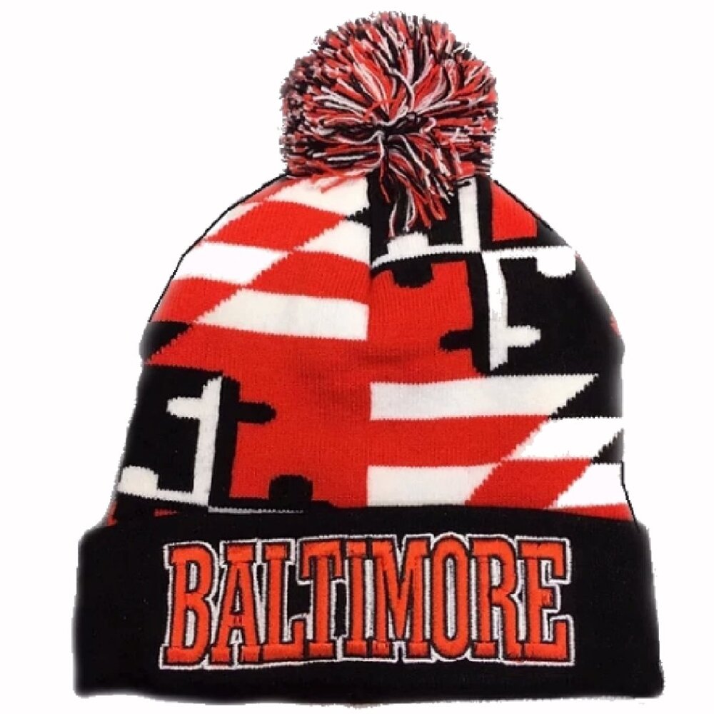 Baltimore Name Beanie With Pom Cap Orange Hat - NEW Fast Ship